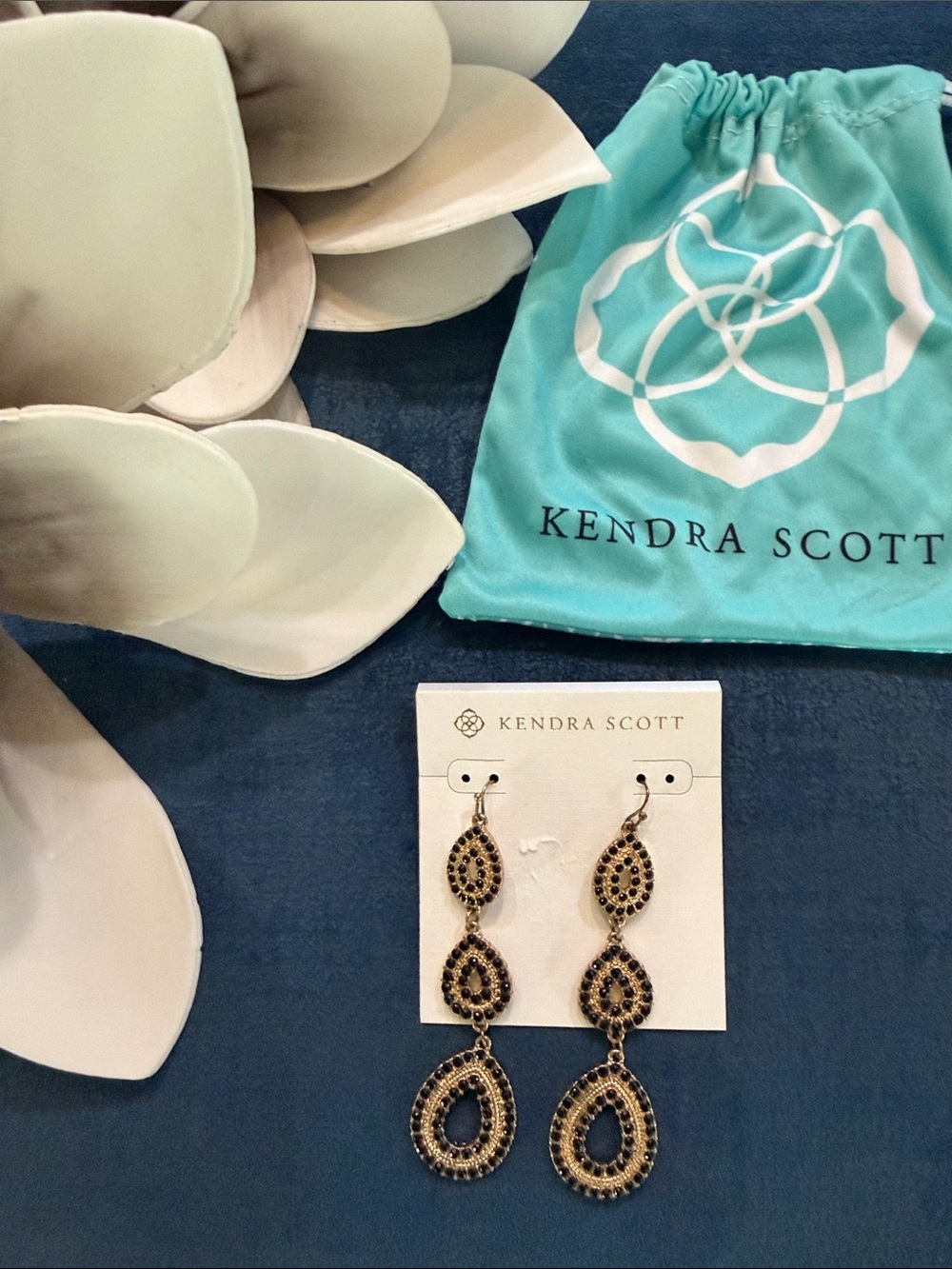 Vintage Kendra Scott Black and Gold Teardrop Statement Earrings